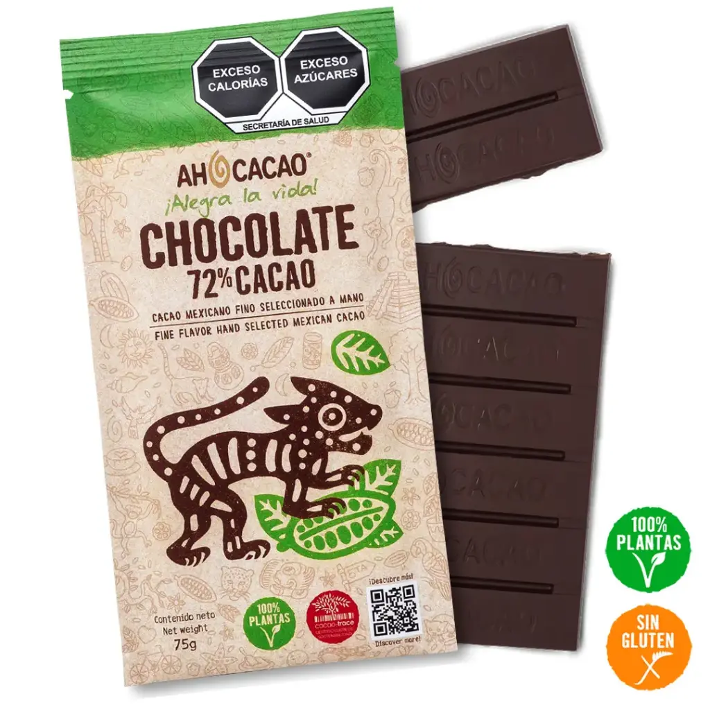 Chocolate 72% cacao, barra 75g