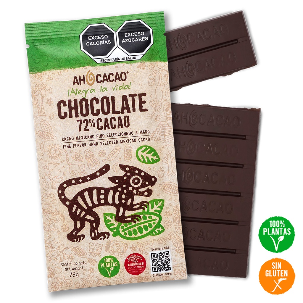 Chocolate 72% cacao, barra 75g