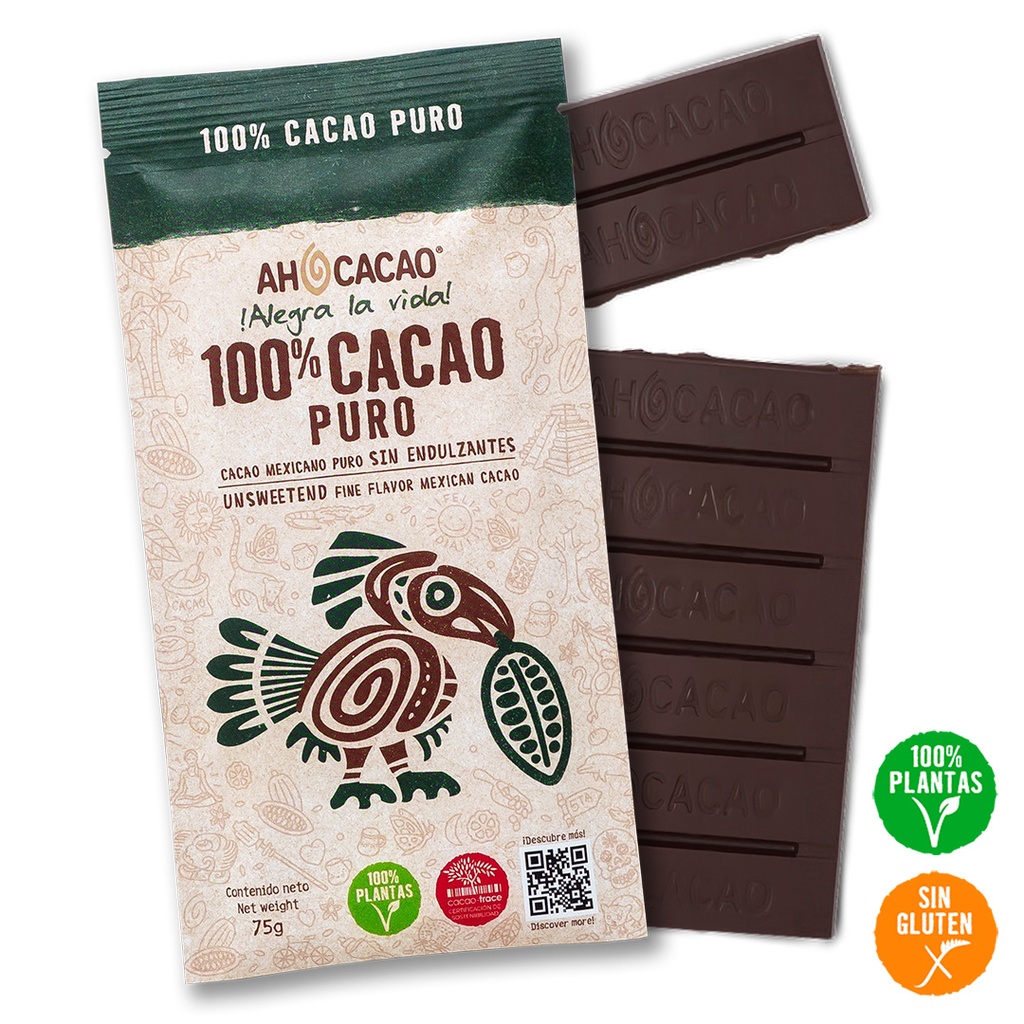 100% cacao puro, barra 75g